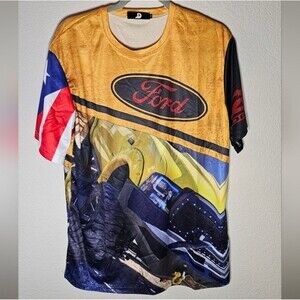 JD Fabrication Apparel Yellow Ford truck Short Sleeve Shirt sz Medium